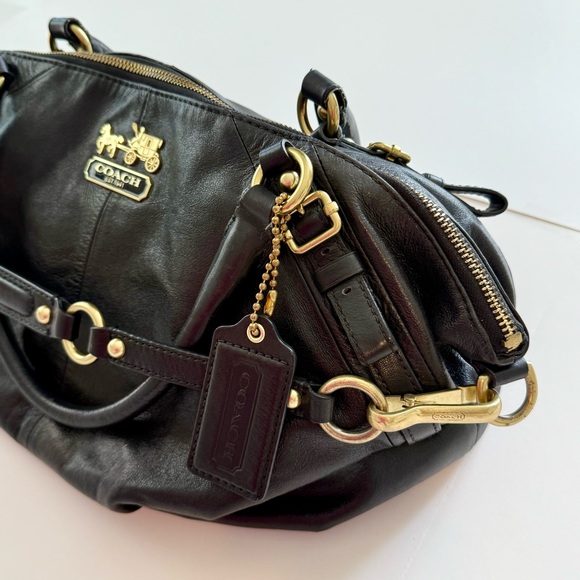 COACH | Coach Madison Sophia Black Leather Satchel Shoulder Bag w/ Red Lining - Picture 6 of 16